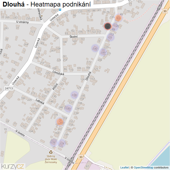 Mapa Dlouhá - Firmy v ulici.