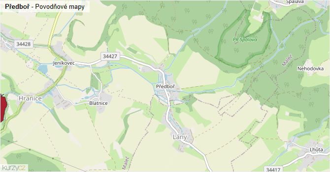 Předboř - záplavové mapy stoleté vody