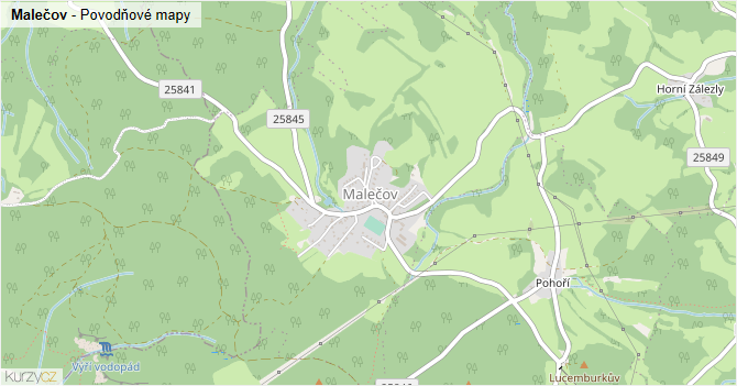 Malečov - záplavové mapy stoleté vody