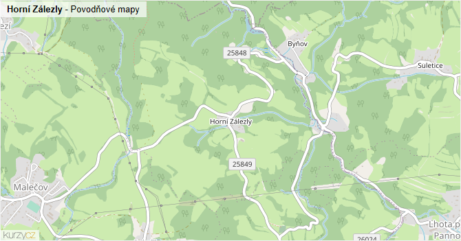 Horní Zálezly - záplavové mapy stoleté vody