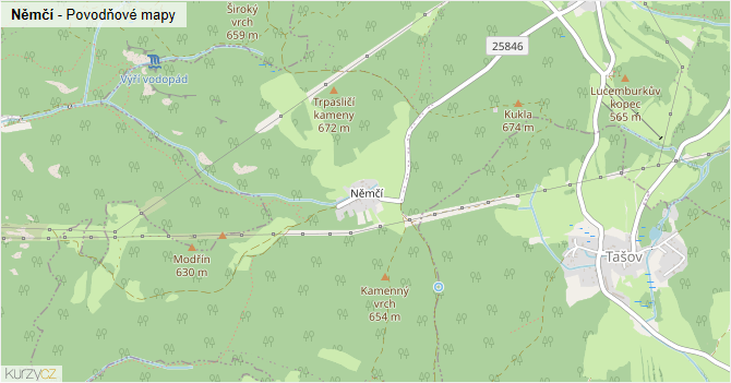 Němčí - záplavové mapy stoleté vody
