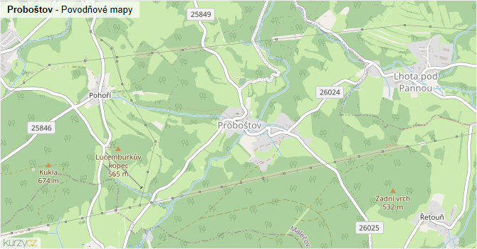 Proboštov - záplavové mapy stoleté vody