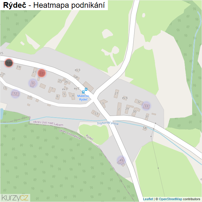 Mapa Rýdeč - Firmy v části obce.