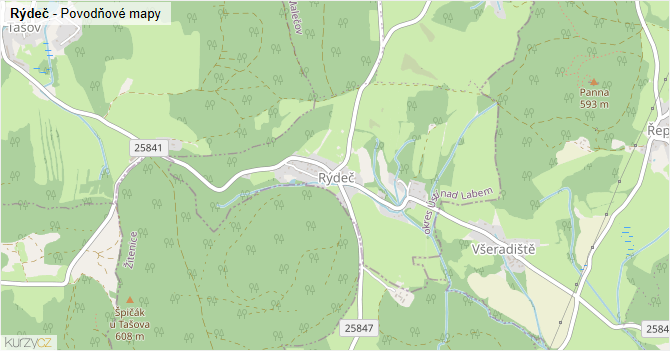 Rýdeč - záplavové mapy stoleté vody