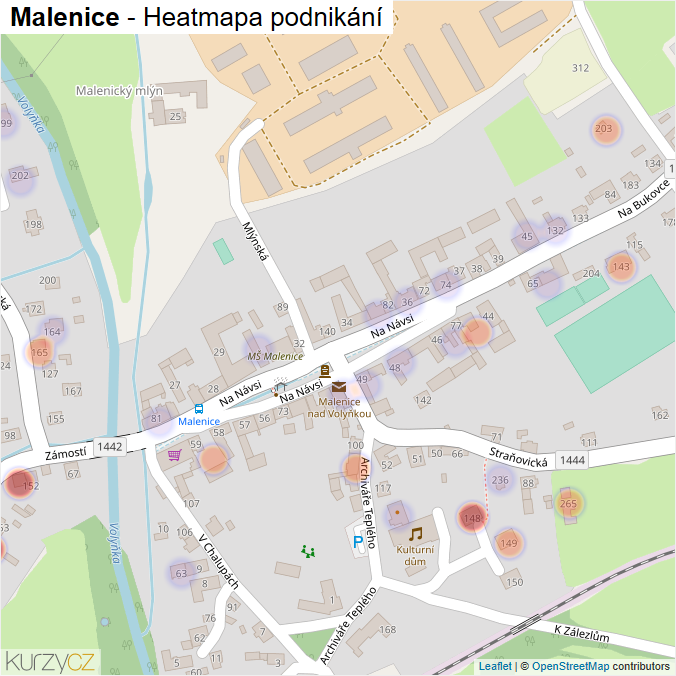 Mapa Malenice - Firmy v části obce.