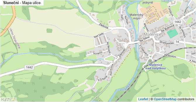 Sluneční - mapa ulice