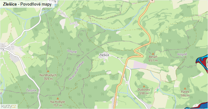 Zlešice - záplavové mapy stoleté vody