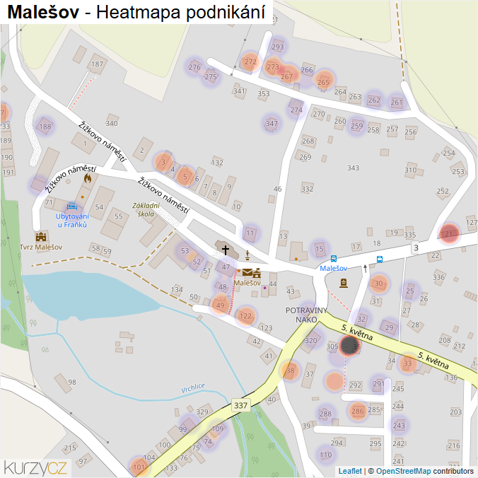 Mapa Malešov - Firmy v části obce.