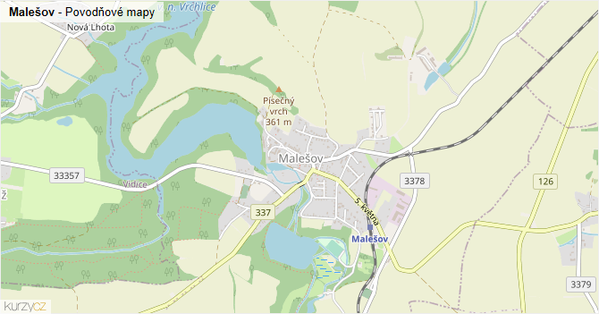 Malešov - záplavové mapy stoleté vody