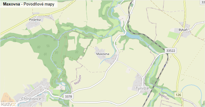 Maxovna - záplavové mapy stoleté vody