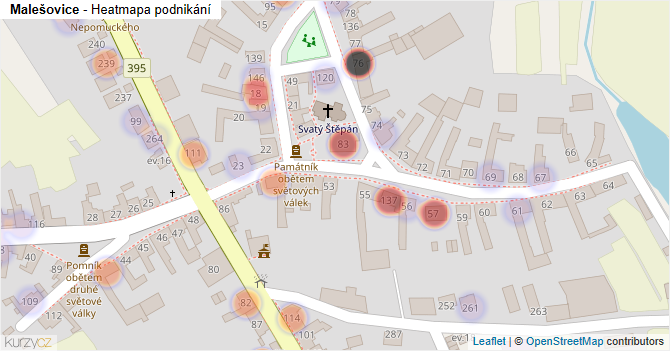 Malešovice - mapa podnikání