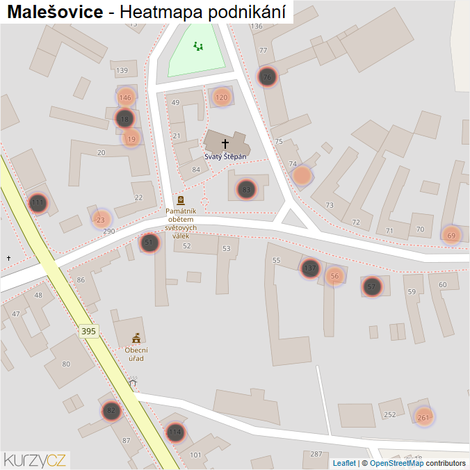 Mapa Malešovice - Firmy v obci.