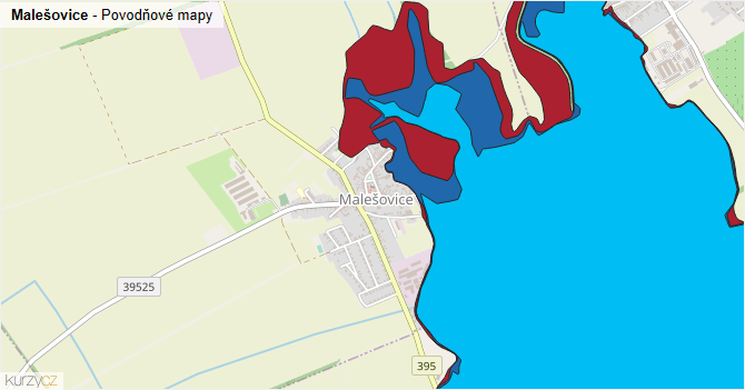 Malešovice - záplavové mapy stoleté vody