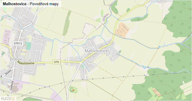 Malhostovice - záplavové mapy stoleté vody