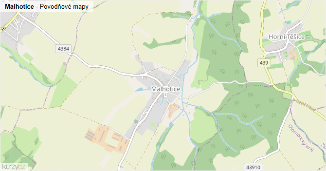 Malhotice - záplavové mapy stoleté vody