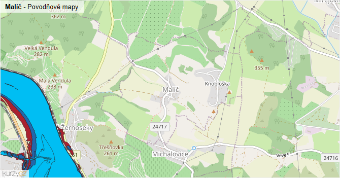 Malíč - záplavové mapy stoleté vody