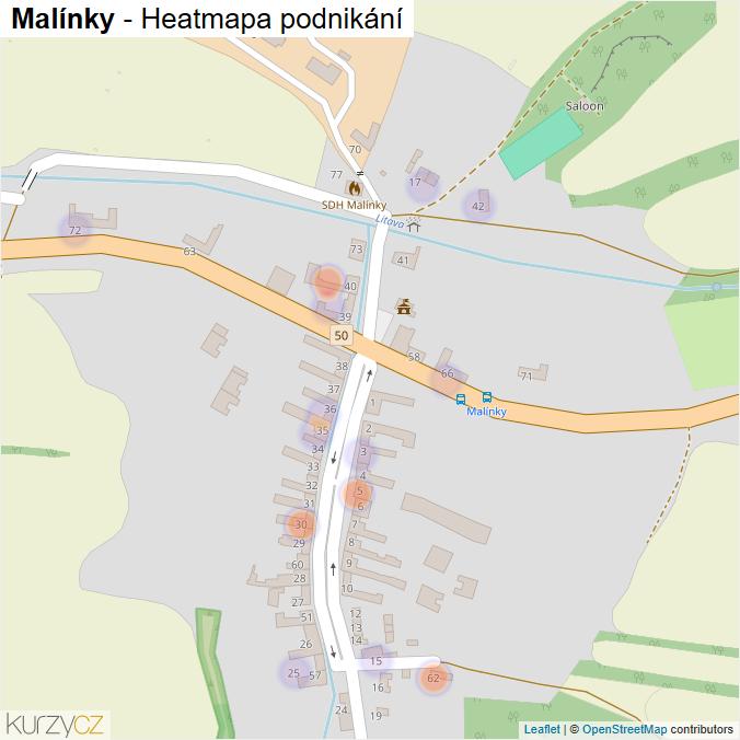 Mapa Malínky - Firmy v části obce.