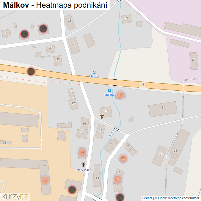 Mapa Málkov - Firmy v obci.