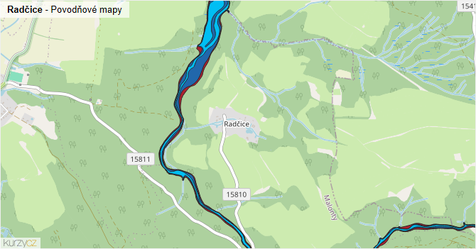 Radčice - záplavové mapy stoleté vody