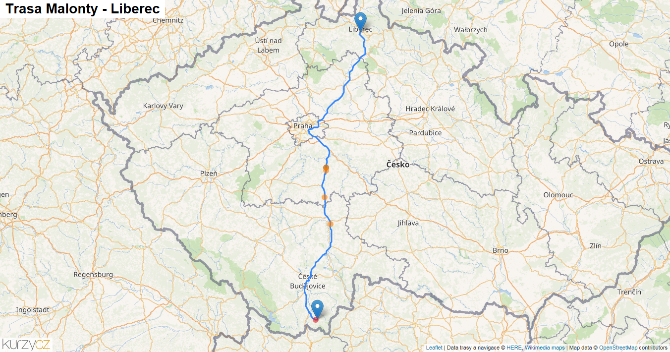 Malonty-Liberec, mapa trasy