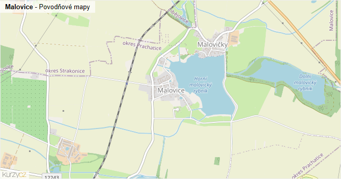 Malovice - záplavové mapy stoleté vody
