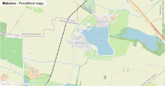 Malovice - záplavové mapy stoleté vody