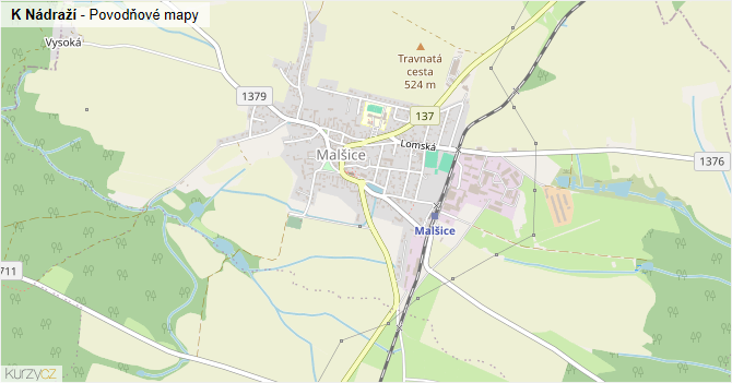 K Nádraží - záplavové mapy stoleté vody