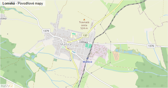 Lomská - záplavové mapy stoleté vody