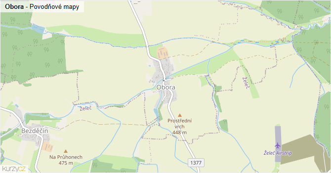 Obora - záplavové mapy stoleté vody