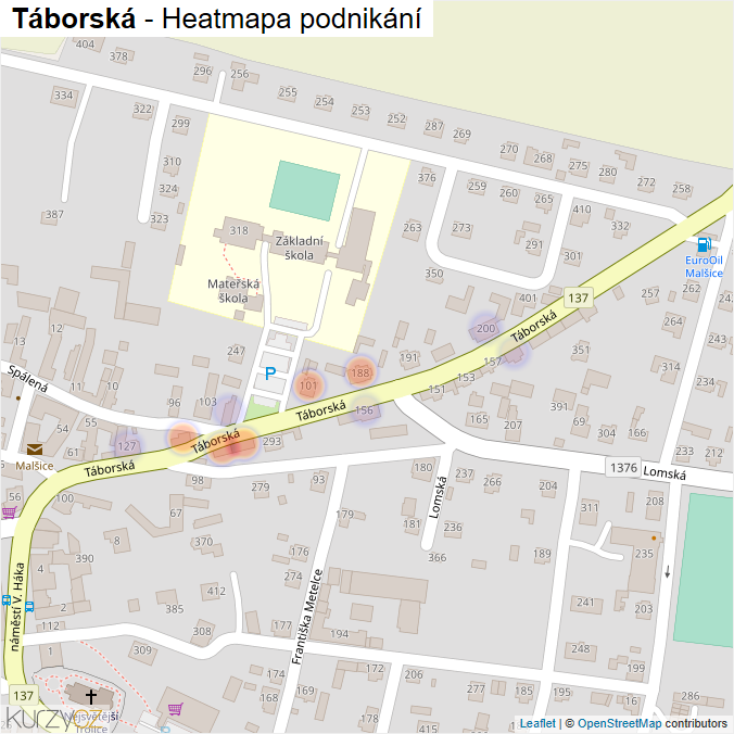 Mapa Táborská - Firmy v ulici.