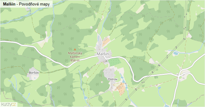 Malšín - záplavové mapy stoleté vody