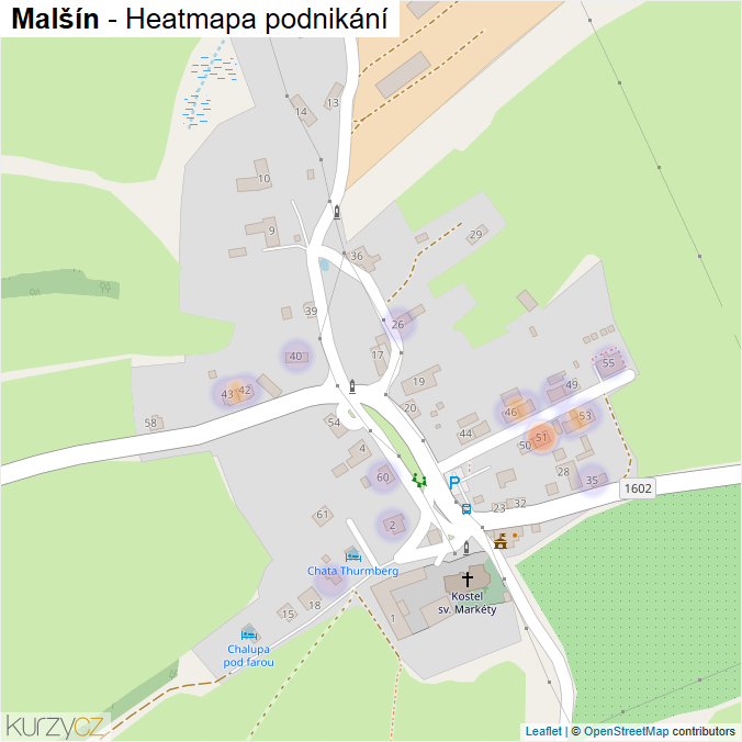 Mapa Malšín - Firmy v části obce.