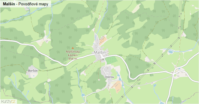 Malšín - záplavové mapy stoleté vody