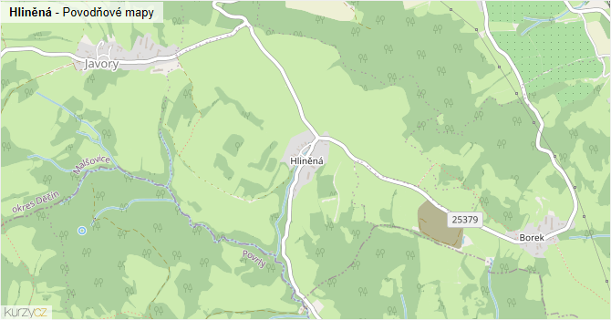 Hliněná - záplavové mapy stoleté vody