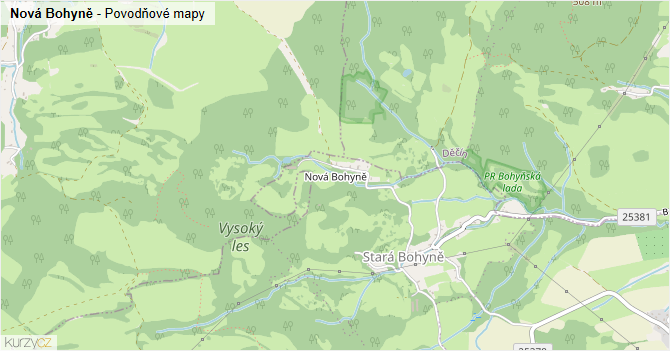 Nová Bohyně - záplavové mapy stoleté vody