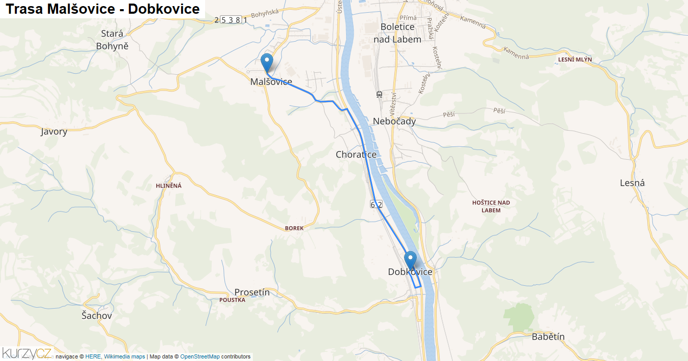 Malšovice-Dobkovice, mapa trasy
