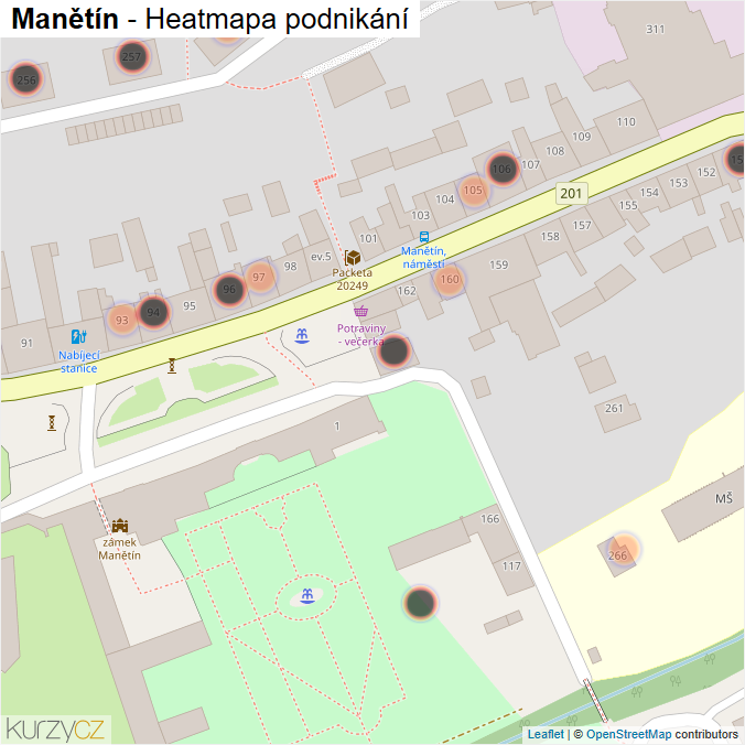 Mapa Manětín - Firmy v obci.
