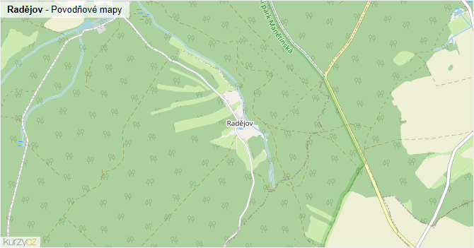 Radějov - záplavové mapy stoleté vody