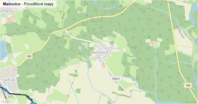 Maňovice - záplavové mapy stoleté vody