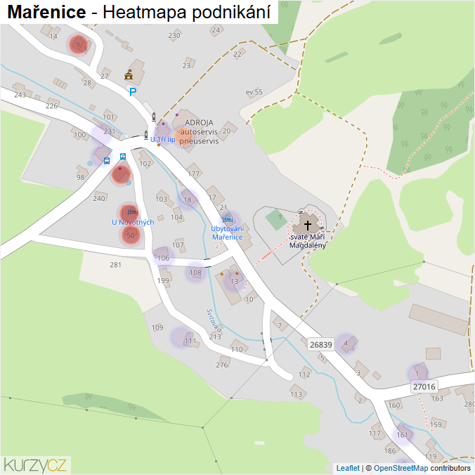 Mapa Mařenice - Firmy v části obce.