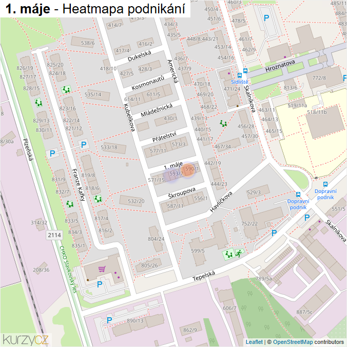 Mapa 1. máje - Firmy v ulici.