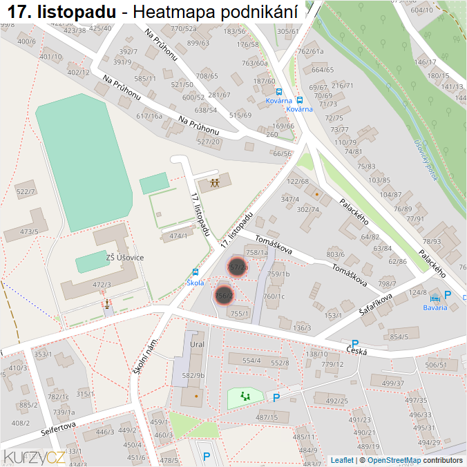Mapa 17. listopadu - Firmy v ulici.