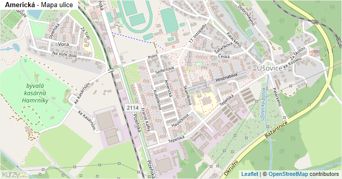 Americká - mapa ulice