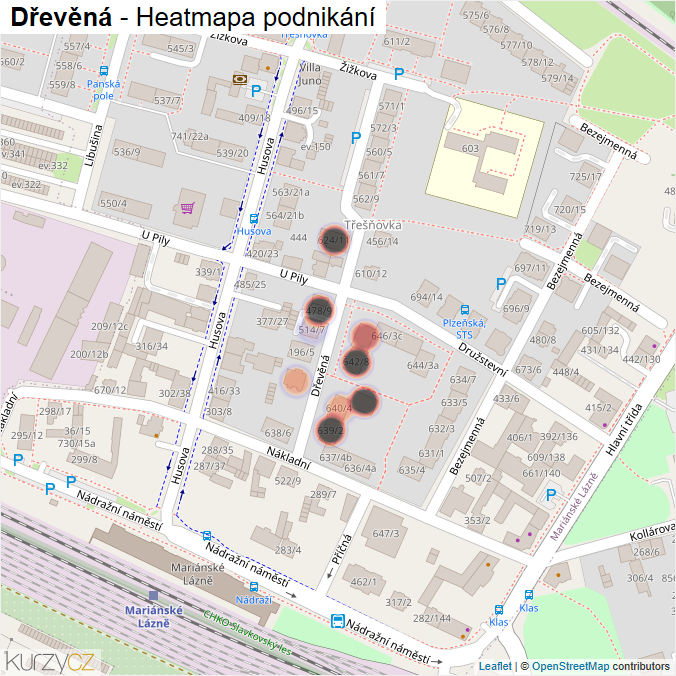 Mapa Dřevěná - Firmy v ulici.