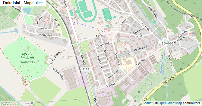 Dukelská - mapa ulice
