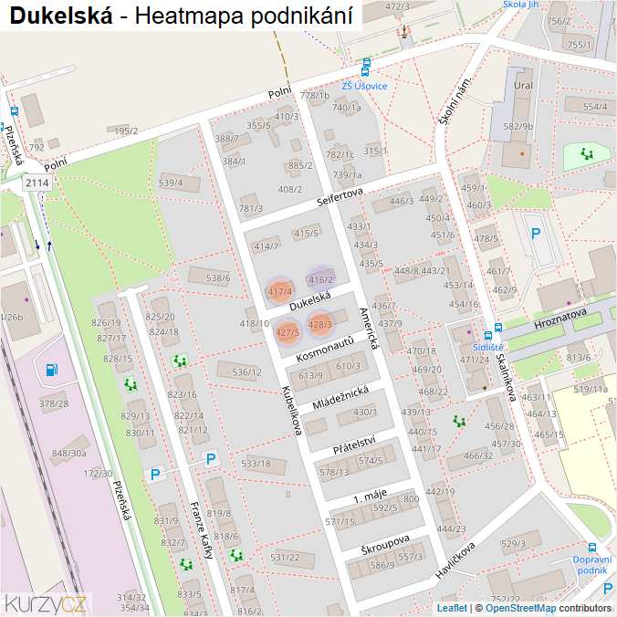 Mapa Dukelská - Firmy v ulici.
