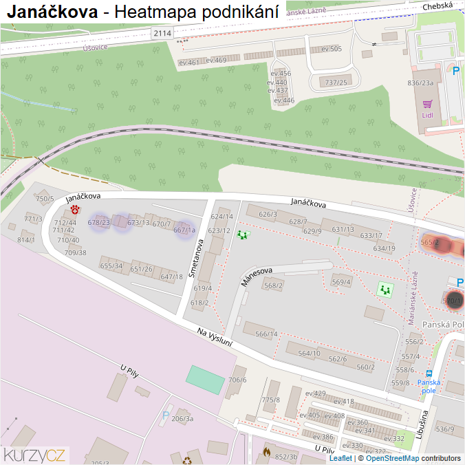 Mapa Janáčkova - Firmy v ulici.
