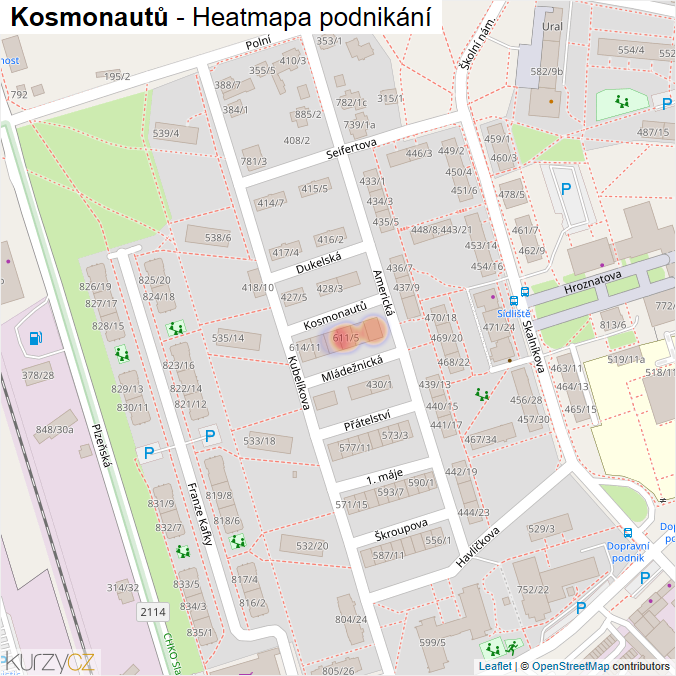 Mapa Kosmonautů - Firmy v ulici.