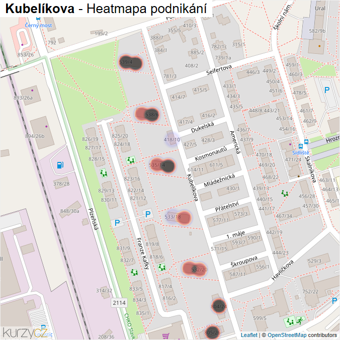 Mapa Kubelíkova - Firmy v ulici.