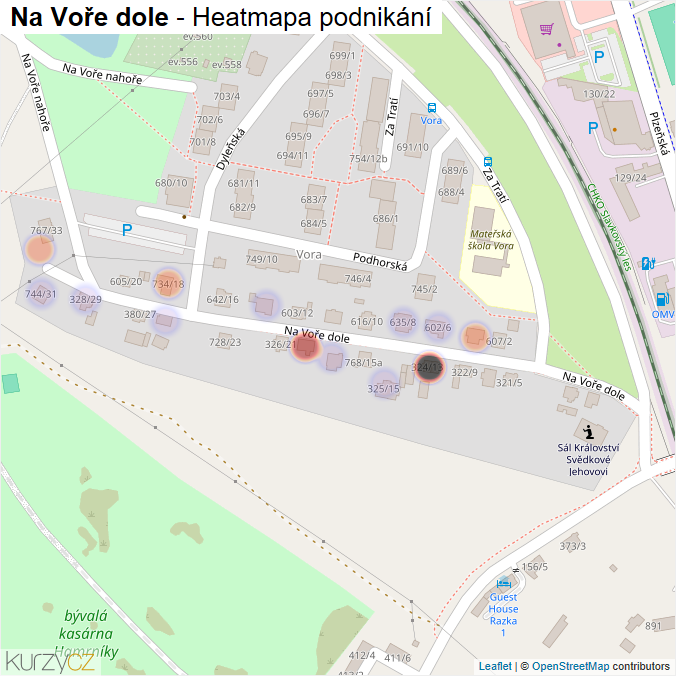 Mapa Na Voře dole - Firmy v ulici.